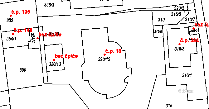 Šeberov 18, Praha na parcele st. 320/12 v KÚ Šeberov, Katastrální mapa
