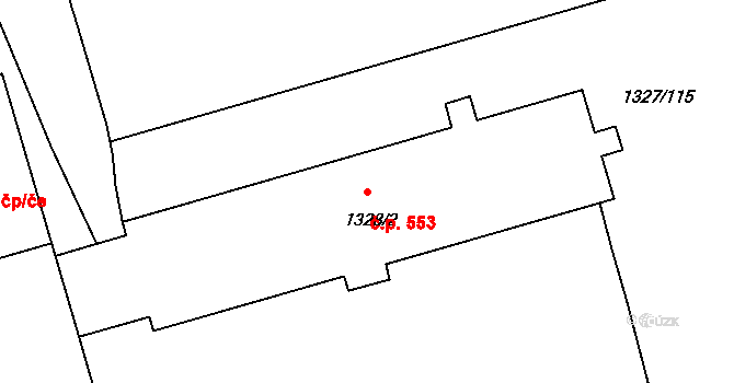 Běchovice 553, Praha na parcele st. 1328/2 v KÚ Běchovice, Katastrální mapa