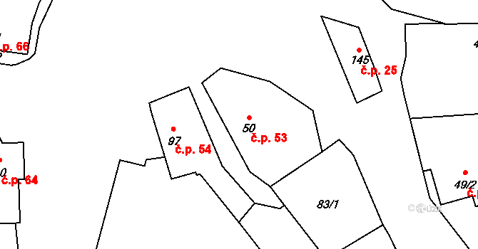 Krpy 53, Kropáčova Vrutice na parcele st. 50 v KÚ Krpy, Katastrální mapa