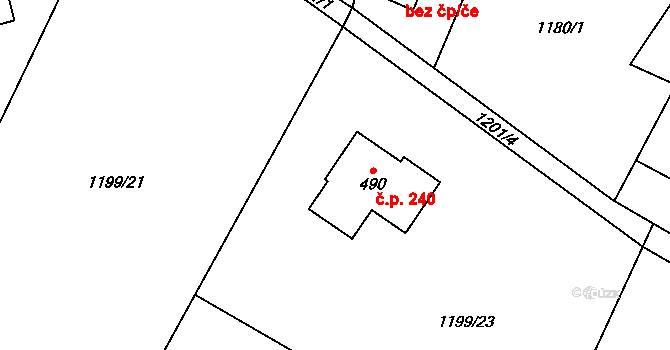 Guty 240, Třinec na parcele st. 490 v KÚ Guty, Katastrální mapa