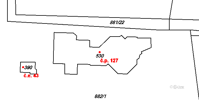 Tehovec 127 na parcele st. 530 v KÚ Tehovec, Katastrální mapa