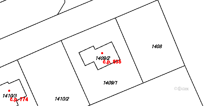 Planá nad Lužnicí 835 na parcele st. 1409/2 v KÚ Planá nad Lužnicí, Katastrální mapa