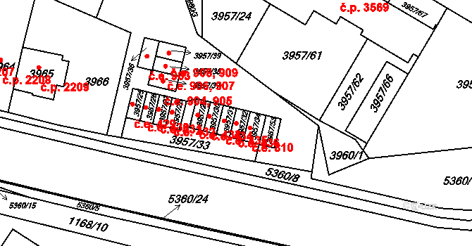 Znojmo 436 na parcele st. 3957/32 v KÚ Znojmo-město, Katastrální mapa