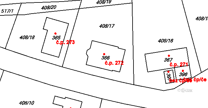 Herálec 272 na parcele st. 366 v KÚ Herálec, Katastrální mapa