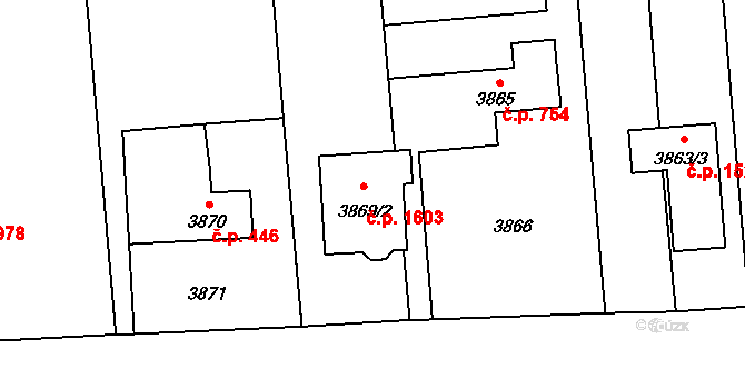 Šenov 1603 na parcele st. 3869/2 v KÚ Šenov u Ostravy, Katastrální mapa