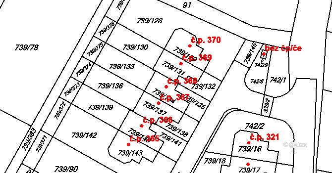 Proskovice 368, Ostrava na parcele st. 739/134 v KÚ Proskovice, Katastrální mapa