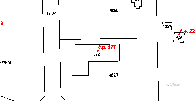 Kunice 277 na parcele st. 632 v KÚ Kunice u Říčan, Katastrální mapa