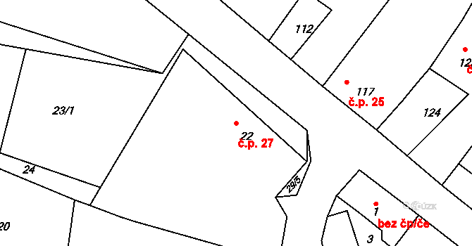 Číměř 27 na parcele st. 22 v KÚ Číměř nad Jihlavou, Katastrální mapa
