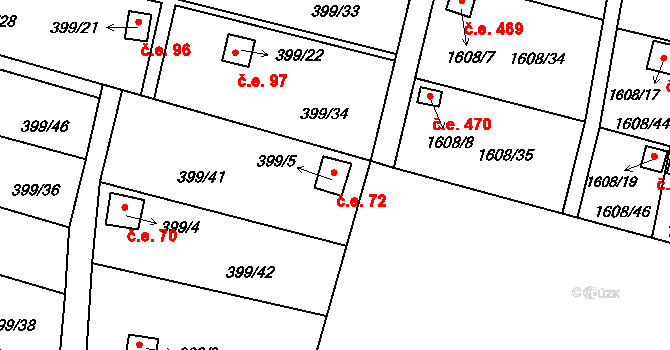 Chotovice 72 na parcele st. 399/5 v KÚ Chotovice u Nového Boru, Katastrální mapa