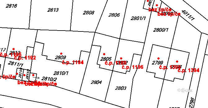Předměstí 1189, Litoměřice na parcele st. 2805 v KÚ Litoměřice, Katastrální mapa