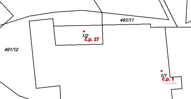 Křešice 27, Olbramovice na parcele st. 1/2 v KÚ Křešice u Olbramovic, Katastrální mapa