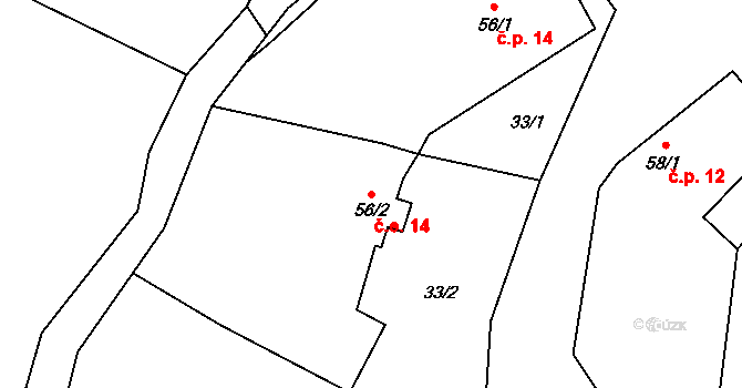 Vrbka 14, Budyně nad Ohří na parcele st. 56/2 v KÚ Vrbka u Roudníčku, Katastrální mapa