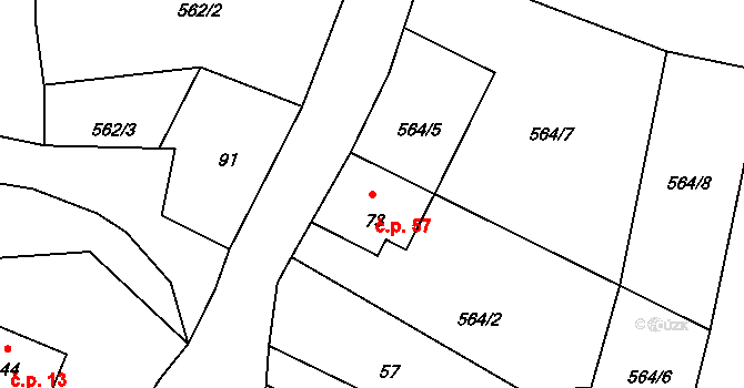 Ovesná 57, Benešov nad Ploučnicí na parcele st. 73 v KÚ Ovesná, Katastrální mapa