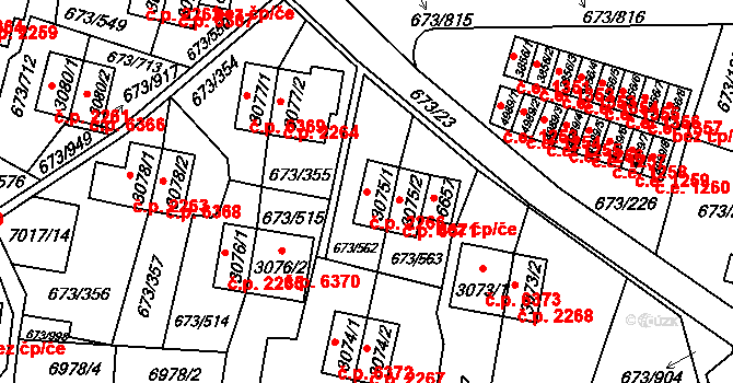 Zlín 2266 na parcele st. 3075/1 v KÚ Zlín, Katastrální mapa