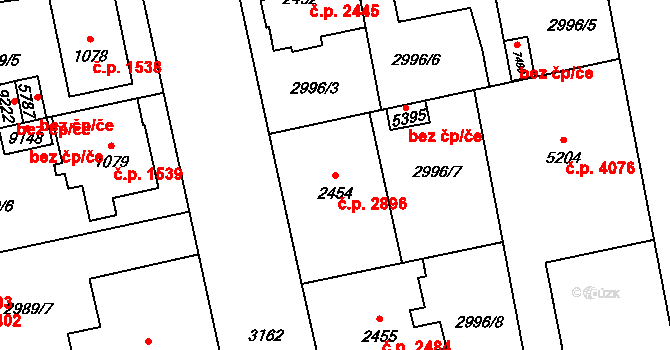 Zlín 2896 na parcele st. 2454 v KÚ Zlín, Katastrální mapa