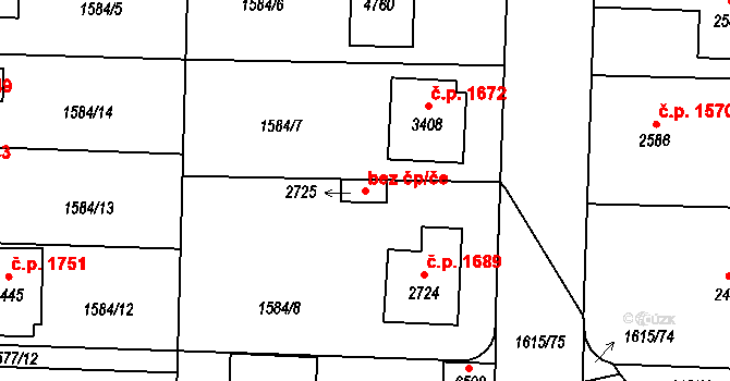 Písek 42153140 na parcele st. 2725 v KÚ Písek, Katastrální mapa