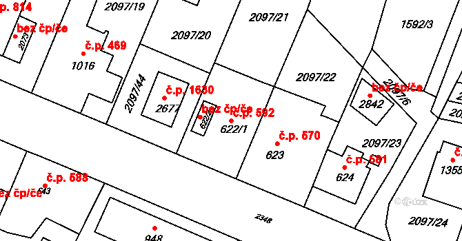 Kateřinky 592, Opava na parcele st. 622/1 v KÚ Kateřinky u Opavy, Katastrální mapa