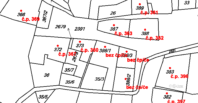 Polná 44537140 na parcele st. 386/1 v KÚ Polná, Katastrální mapa