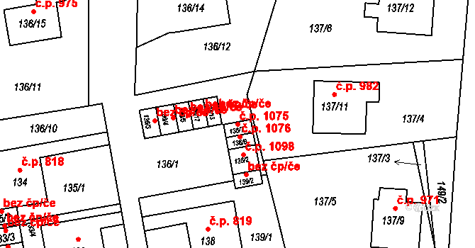 Klíše 1075, Ústí nad Labem na parcele st. 136/7 v KÚ Klíše, Katastrální mapa
