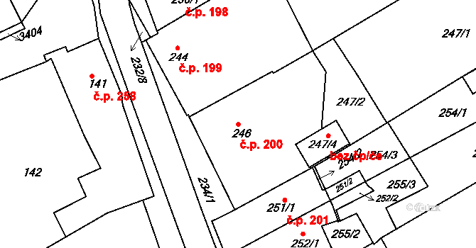 Buchlovice 200 na parcele st. 246 v KÚ Buchlovice, Katastrální mapa
