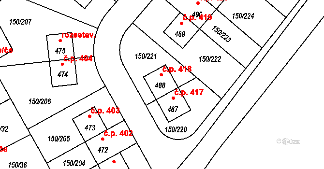 Mratín 418 na parcele st. 488 v KÚ Mratín, Katastrální mapa