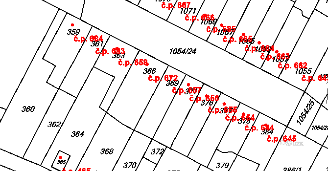 Bučovice 657 na parcele st. 369 v KÚ Bučovice, Katastrální mapa