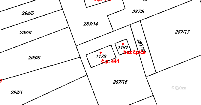 Brandýsek 441 na parcele st. 1176 v KÚ Brandýsek, Katastrální mapa