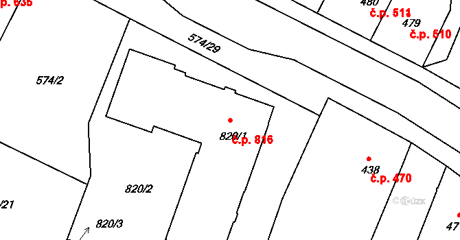 Milevsko 816 na parcele st. 820/1 v KÚ Milevsko, Katastrální mapa
