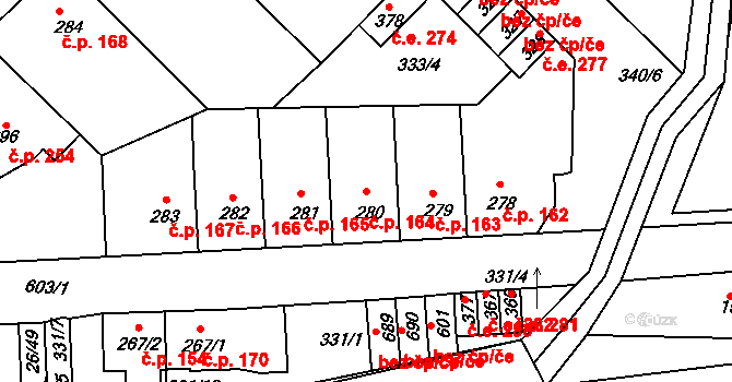 Kvíček 164, Slaný na parcele st. 280 v KÚ Kvíc, Katastrální mapa