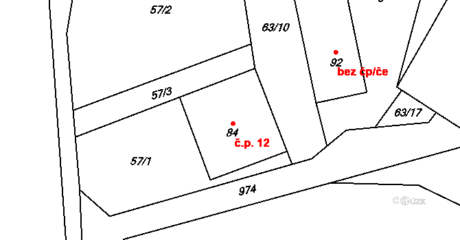 Předboř 12, Choustník na parcele st. 84 v KÚ Předboř u Choustníku, Katastrální mapa