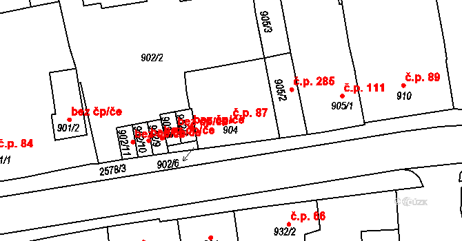 Velké Předměstí 87, Horšovský Týn na parcele st. 904 v KÚ Horšovský Týn, Katastrální mapa