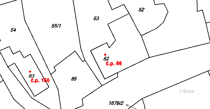 Mutěnín 66 na parcele st. 82 v KÚ Mutěnín, Katastrální mapa