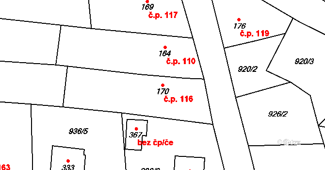 Žinkovy 116 na parcele st. 170 v KÚ Žinkovy, Katastrální mapa