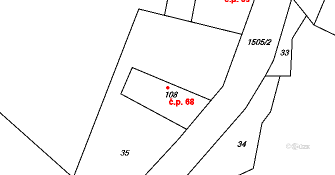 Rožmitál 68, Broumov na parcele st. 108 v KÚ Rožmitál, Katastrální mapa