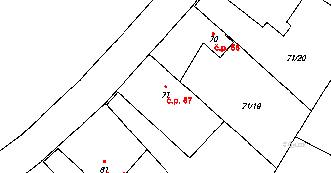 Neznášov 57, Rožnov na parcele st. 71 v KÚ Neznášov, Katastrální mapa
