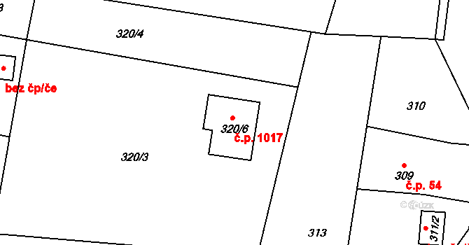 Hradiště 1017, Těrlicko na parcele st. 320/6 v KÚ Hradiště pod Babí horou, Katastrální mapa