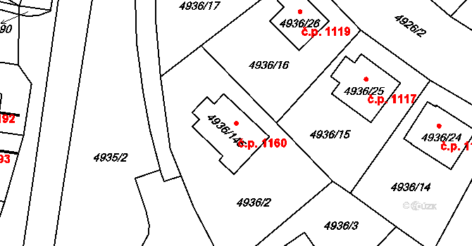 Zábřeh 1160 na parcele st. 4936/145 v KÚ Zábřeh na Moravě, Katastrální mapa