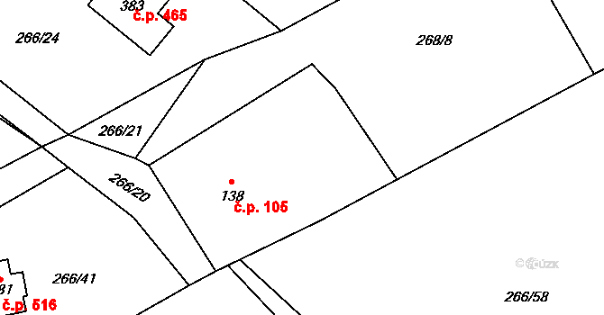 Lubina 105, Kopřivnice na parcele st. 138 v KÚ Drnholec nad Lubinou, Katastrální mapa