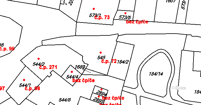 Plešivec 72, Český Krumlov na parcele st. 545 v KÚ Český Krumlov, Katastrální mapa