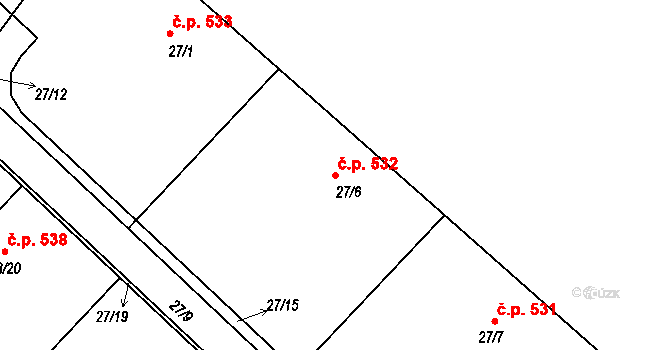 Rajhradice 532 na parcele st. 27/6 v KÚ Rajhradice, Katastrální mapa