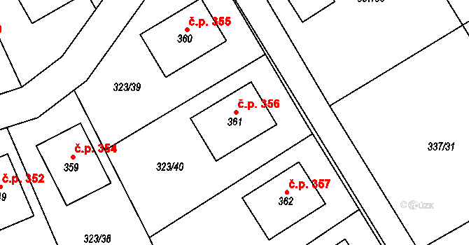 Čakovičky 356 na parcele st. 361 v KÚ Čakovičky, Katastrální mapa