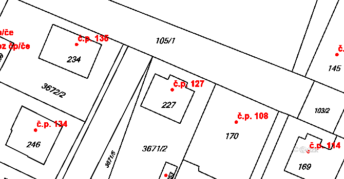 Kozojedy 127 na parcele st. 227 v KÚ Kozojedy u Kralovic, Katastrální mapa