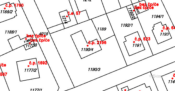 Modřany 2196, Praha na parcele st. 1190/4 v KÚ Modřany, Katastrální mapa