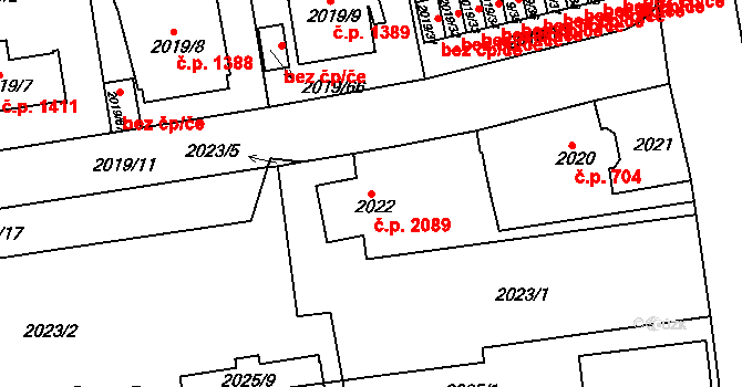 Krč 2089, Praha na parcele st. 2022 v KÚ Krč, Katastrální mapa