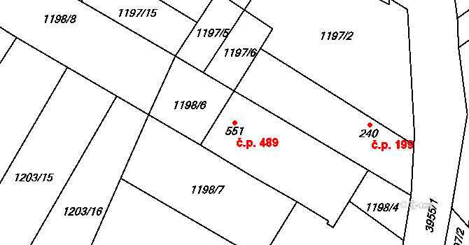 Kryry 489 na parcele st. 551 v KÚ Kryry, Katastrální mapa