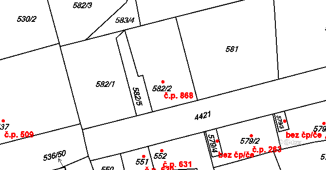 Chotěboř 868 na parcele st. 582/2 v KÚ Chotěboř, Katastrální mapa