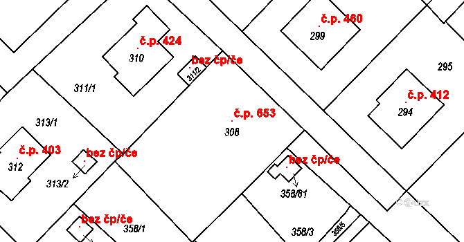 Petrovice u Karviné 653 na parcele st. 308 v KÚ Petrovice u Karviné, Katastrální mapa