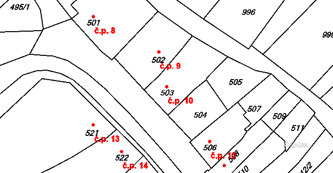Borkovany 10 na parcele st. 503 v KÚ Borkovany, Katastrální mapa