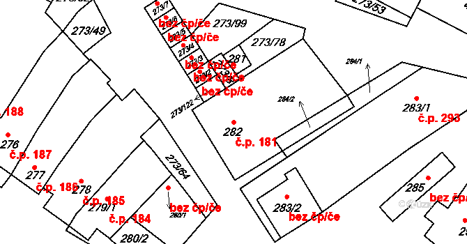 Sedlec 181 na parcele st. 282 v KÚ Sedlec u Mikulova, Katastrální mapa