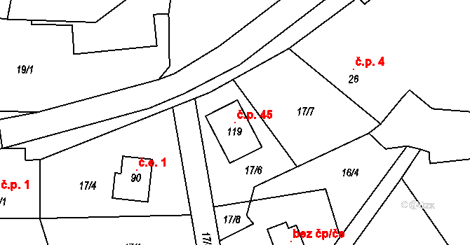 Libovice 45, Nosálov na parcele st. 119 v KÚ Libovice, Katastrální mapa